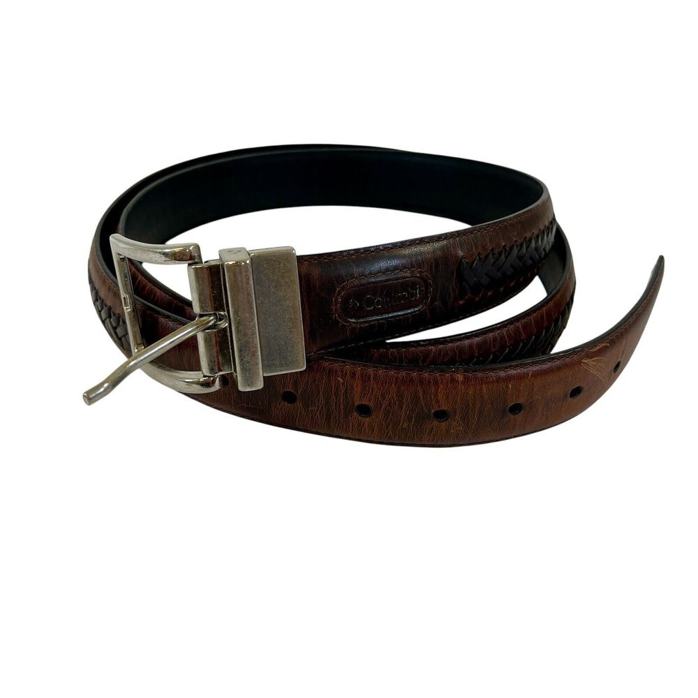 Columbia Two Tone Black Brown Braided Leather Belt Silver Buckle Size 4X 58Inchs